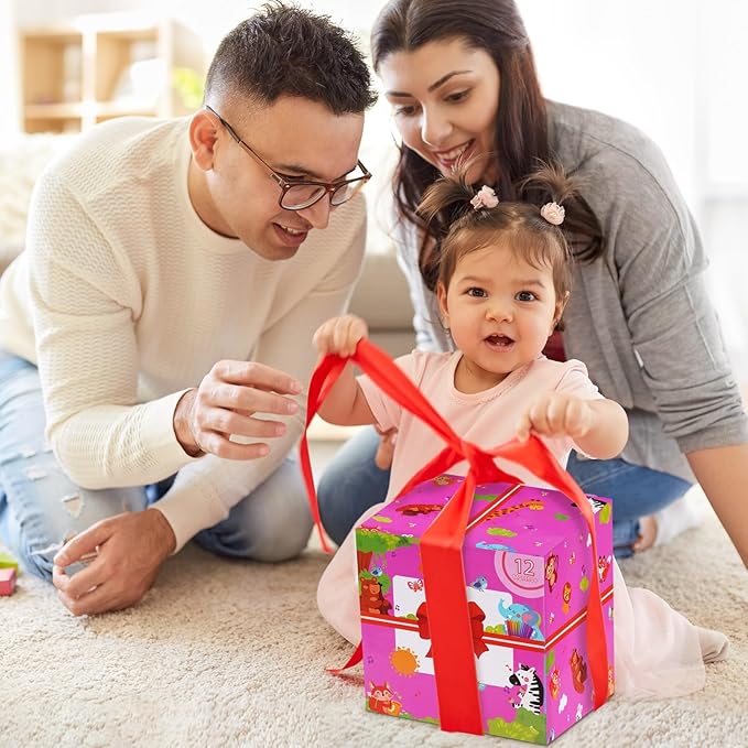 Wooden Activity Cube | Montessori Toys for 1-2 Year Old Toddlers | One Year Old 1st First Birthday Gift | Developmental Toys for 12 Months Baby Boys Girls | Bonus Sorting & Stacking Board (Pink)