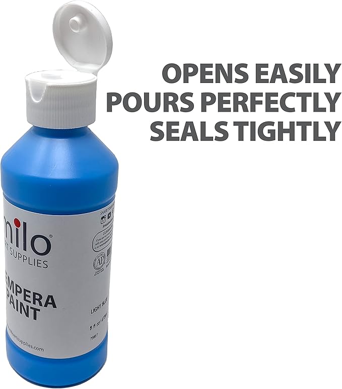 milo Washable Paint for Kids | 12 Colors 8 oz Bottles | Made in the USA | Safe and Non-Toxic Tempera Paint for Art & Craft, Poster, Window for Toddlers, Children, Classroom, School