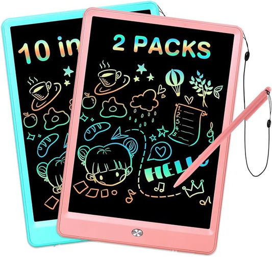 EooCoo LCD Writing Tablet for Kids, 10 Inch Colorful Doodle Board Drawing Pad 2 Pack, Learning Toys for Toddlers, No Mess Coloring Books for Travel, Stocking Stuffers for Toddler