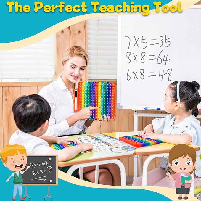 Multiplication Flash Cards + Fingertip Bubbles Toy, Interesting Multiplication Math Combination, Math Games for Children Aged 3 +