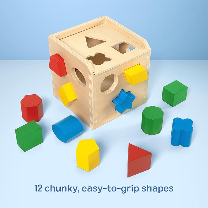 Melissa & Doug Shape Sorting Cube - Classic Wooden Toy With 12 Shapes