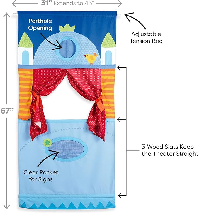 HABA Doorway Puppet Theater - Space Saver with Adjustable Rod: Ideal for Pretend Play, Hand Puppets, Educational Kids Activities, & Toys for Toddlers 3 Years and Up