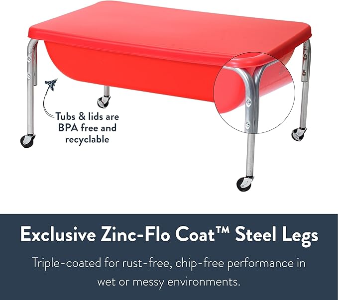 Children's Factory Medium Sensory Table and Lid – 18″ Height, Sandbox with Lid, Water Table for Kids, Red