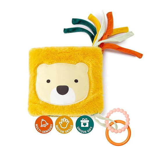 Little Big Friends Soft Crinkle Activity Book for Babies | 2-in-1 Sensory Cloth Book with Mirror, Teething Ring & Textures | Crib Toy for Infants & Toddlers | Attaches Easily | Jungle Theme