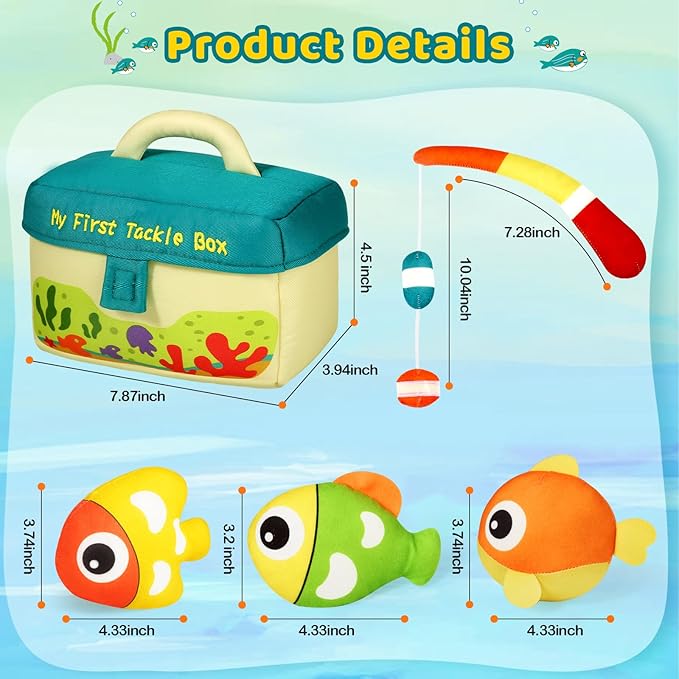 KMUYSL Baby Toys 0-3-6-9-12 Months, My First Tackle Box Plush Toys -4 Pcs Sensory Playset Soft Toys with Squeaker Crinkle for 0-12 Months Newborn Infant, Birthday for Boys Girls