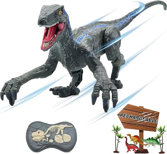 Remote Control Dinosaur Toys for Boys Kids Girls 3 4 5 6 7 8 Electronic RC Robot Toy Walking Roaring Velociraptor Realistic 18.1" Jurassic Dino Rechargeable Raptor Blue Birthday Gift