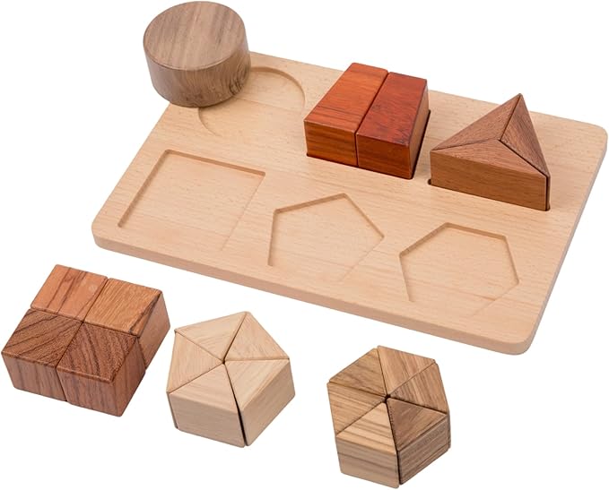 Montessori Wooden Fraction Puzzle Toy, Educational Math Manipulatives for 3+ Years Old, Geometric Shape Matching Game―Various Quality Wood Material Blocks, Classroom Learning Materials