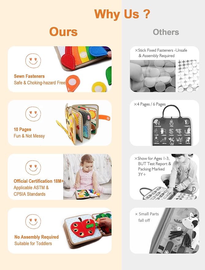 Busy Book for Toddlers 1-3, Montessori Toys for 1 Year Old, Kids Travel Toys, Educational Activity Book, Birthday Gifts for Boys & Girls, Washable Felt Busy Board, Giraffe