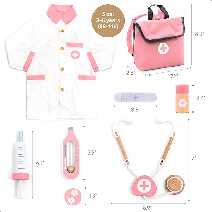 UMU® Wooden Doctor Kit for Kids – Doctor & Dentist Play Set for Toddlers with Dr Coat, Stethoscope, Tooth Model & More – Dress Up & Pretend Play – Medical Toy for Girls Ages 3 4 5 6