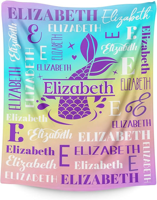 Kids Blanket for Girls 3-5, Custom Mermaid Gifts for Adults Teens Women, Personalized with Name Soft Warm Comfy Lightweight Monogram Mermaid Accessories Blankets for Travel Camp Home Living Room