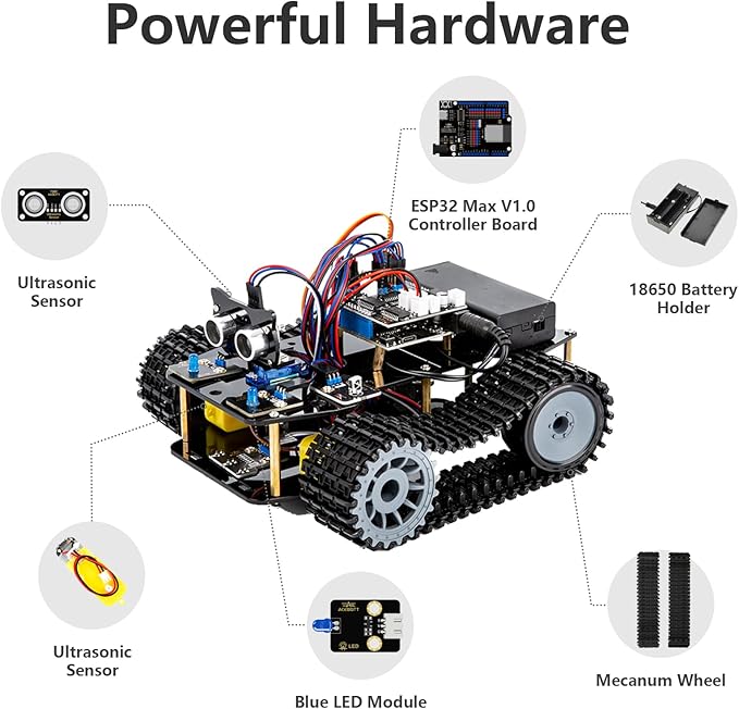ACEBOTT Smart Robot Tank Car Kit with ESP32 for Arduino Robotics for Kids Ages 8-12 12-16 STEM Science Kits Coding Gifts for 8-16 Year Old Boys Girls Teens Cool Engineering Building Toys Unique Gifts
