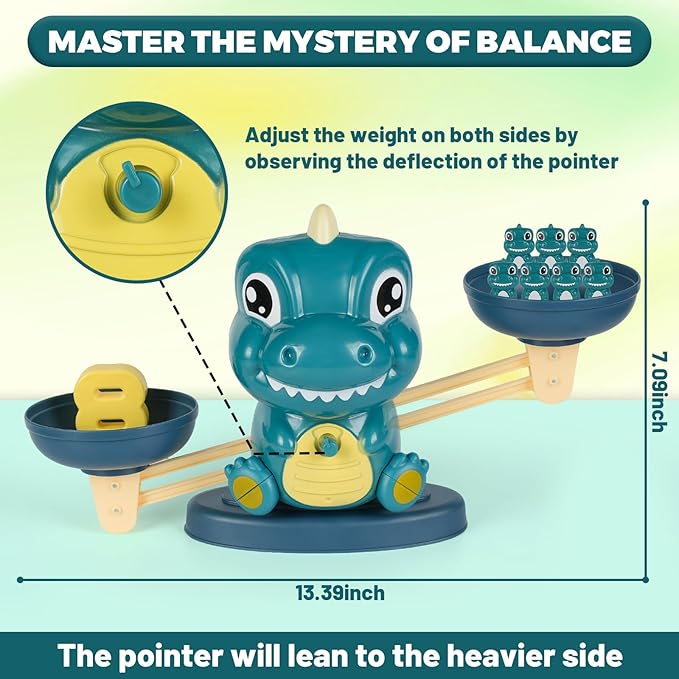 Dinosaur Balance Toy for Kids – Montessori Math Game and Counting Tool for Preschool Learning, Educational Activity Set for 3 Year Old and Up, Cool Classroom Must-Have