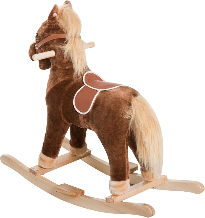 Qaba Kids Plush Toy Rocking Horse Ride on with Realistic Sounds - Brown