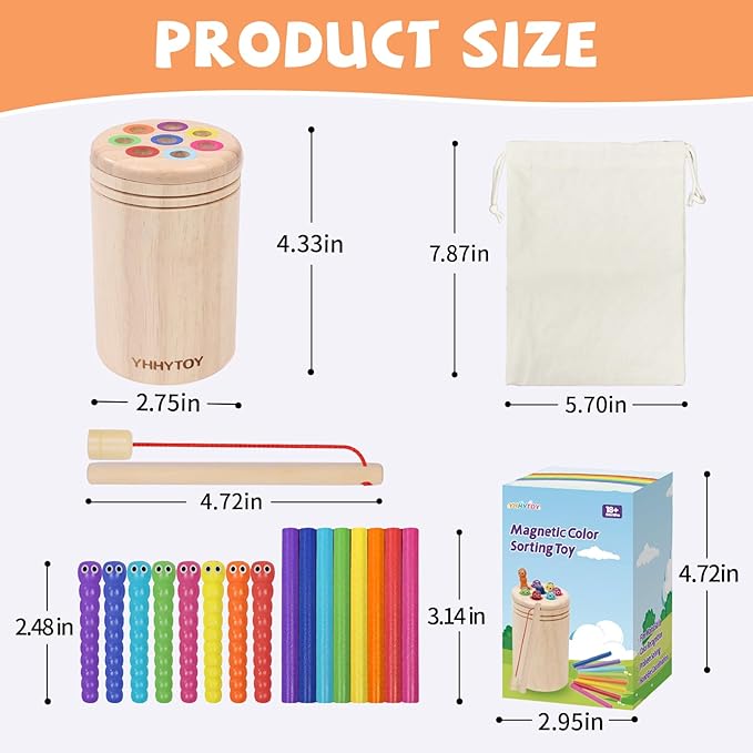 Montessori Toys for 2 3 4 Year Old, Dual Gameplay 18 Month Old Toy Preschool Color Sorting Toddler Magnetic Fishing Game, Fine Motor Skills Wooden Sensory Toys for Ages 2-4 Girls Boys Gifts for Kids