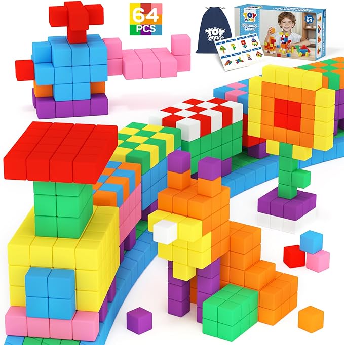 64PCS Magnetic Blocks, Magnetic Building Blocks for Kids Ages 3 4 5 6 Year Old, Magnet Cubes, Autism Montessori Toys, Preschool STEM Educational Sensory Magnet Toys Gifts for Kids 3-5 4-8
