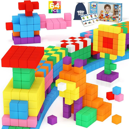 64PCS Magnetic Blocks, Magnetic Building Blocks for Kids Ages 3 4 5 6 Year Old, Magnet Cubes, Autism Montessori Toys, Preschool STEM Educational Sensory Magnet Toys Gifts for Kids 3-5 4-8