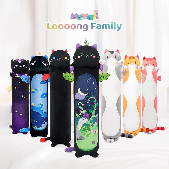 Mewaii Long Cat Plush 5 Sizes, 120% Extra Filling Giant Plushness Kids Body Pillow, Kawaii Cute Black Cat Stuffed Animals Plushies, Big Long Body Pillow Cat Plush Gift for Girls 44”
