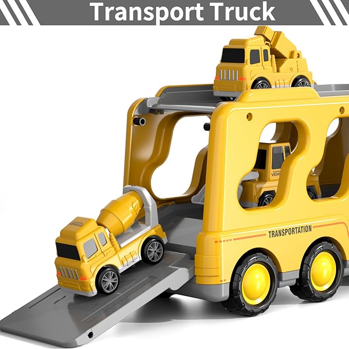 Bennol Construction Truck Toys for Toddler Boy 1 2 3 4 5 Year Old, Car Trucks Birthday Gifts Toys for Kids Ages 1-3 3-5, 5-in-1 Construction Trcuk with Excavator, Crane Mixer, Bulldozer