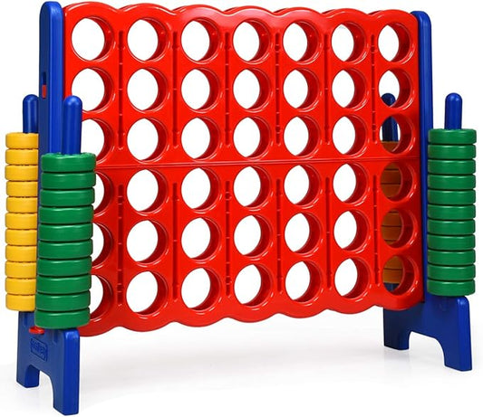 COSTWAY Jumbo 4-to-Score Giant Game Set, 4 in A Row for Kids and Adults, 3.5FT Tall Indoor & Outdoor Game Set with 42 Jumbo Rings & Quick-Release Slider, Perfect for Holiday Party & Family Game