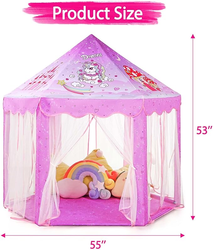 Monobeach Princess Tent Girls Unicorn Large Playhouse Kids Castle Play Tent with Star Lights Gift Toy for Children Indoor and Outdoor Games, 55'' x 53'' (DxH)