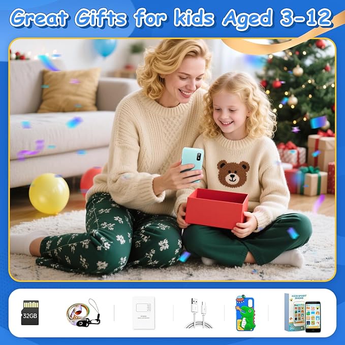 MINIBEAR Kids Toy Smartphone, 3.97" Toddler Dual Camera Learning Toys, 201+ Educational Games Play Phone No WiFi for Girls Boys 3-12 Christmas Birthday Gifts with 32g SD Card (Dinosaur)