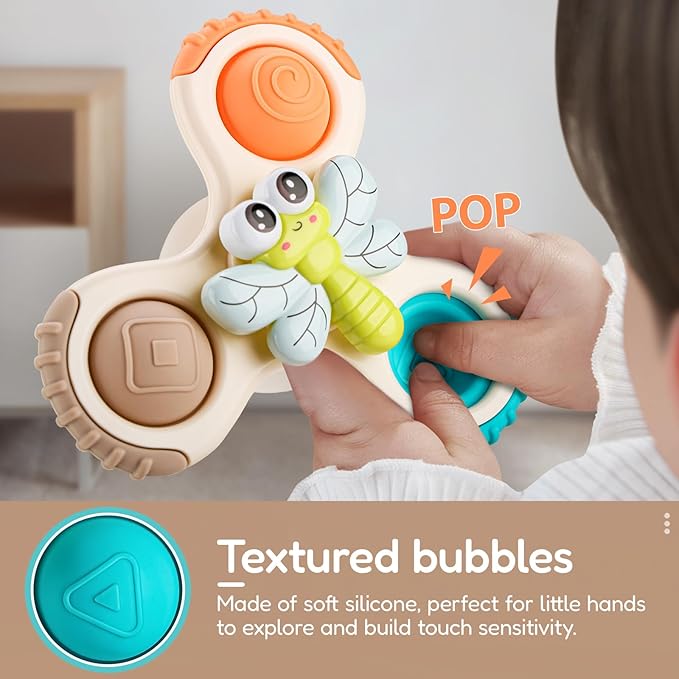 ALASOU 3PCS Pop Suction Cup Spinner Toys for 1 Year Old Boy Girl|Novelty Spinning Tops Toddler Stocking Stuffers|Baby Bath Toy for Kids Ages 1-3|1 Year Old Boy Christmas Birthday Gift for Infant