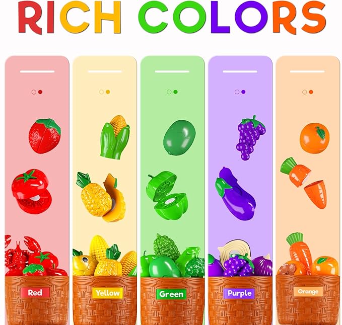 Toddler Toys Play Food Set, Learning Toy Cutting Food with Color Sorting Basket, Pretend Play Kitchen for Toddler 1-3 Preschool Learning Activities Montessori Toys for 1 2 3 Year Old Toddlers Kids