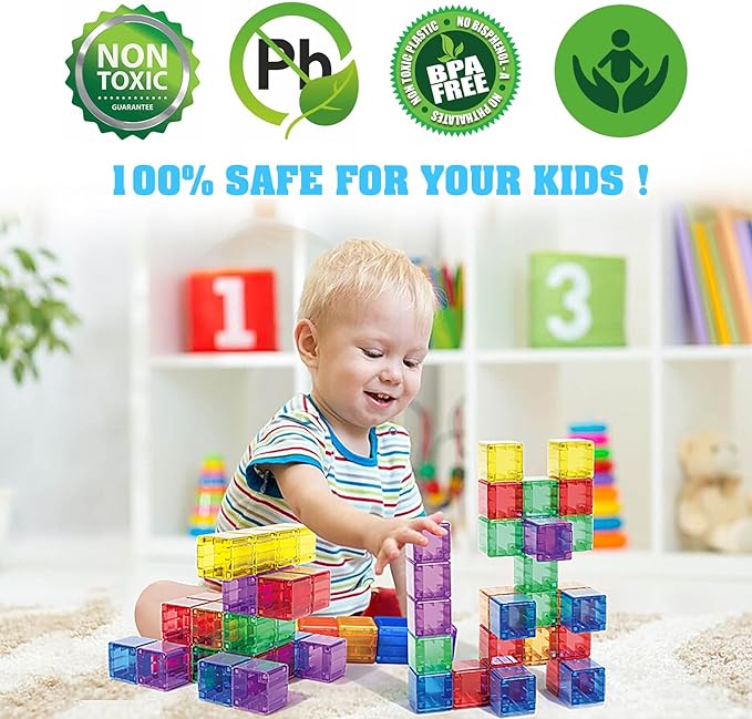 1.4 inch Large Magnetic Blocks for Kids, 30pcs Magnet Building Blocks, Preschool STEM Sensory Montessori Stacking Cubes Educational Building Toys for 3 4 5 6 7 8 Year Old Boys Girls