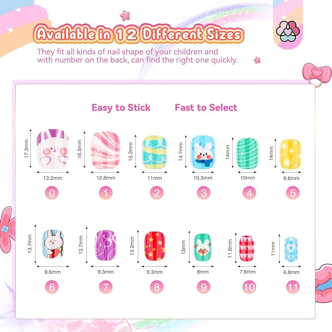 SAVILAND Press on Nails for Kids 7-day Styling: 168PCS Kids Press on Nails for Girls Colorful Patterns Full Cover Short Square Fake Nails False Nail Art Set Christmas Easter Gifts 8-12 Years Child