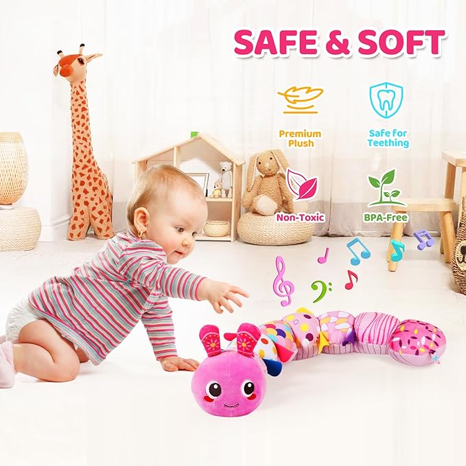 KMUYSL Baby Toys 0-6 6-12 Months, Sensory Music Animal Stuffed Toy for 0 1 2 3 4 5 6+ Months, Plush Toy with Crinkle and Rattles for Infant Newborn, Tummy Time Toys Gifts for 0-3-6-12 Month