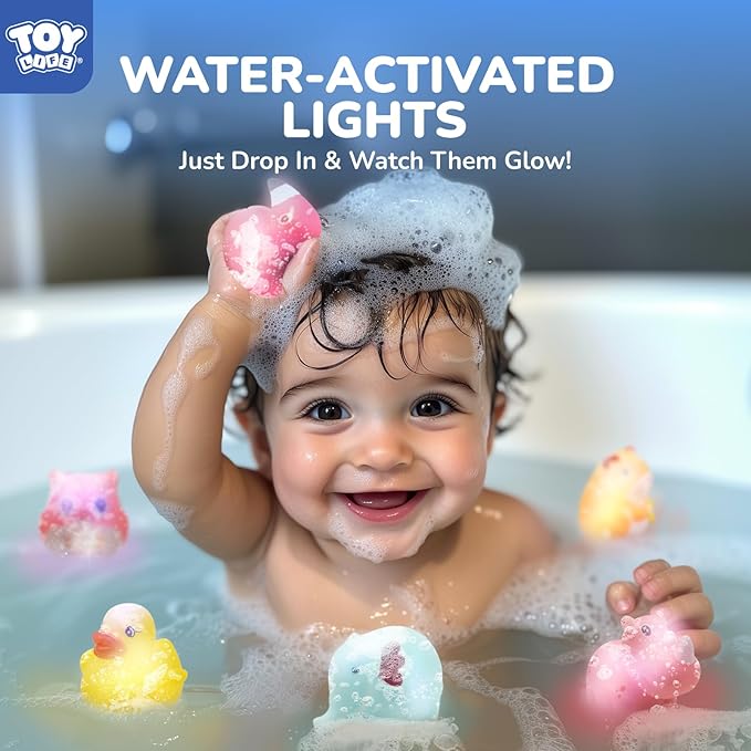TOY Life 12 PCS Animals Light Up Bath Toys Ages 1-3, No Hole Glow Bath Toys for Kids, Baby Toddler Bath-Time Gifts for Easter, Christmas Stocking Stuffers for Kids, Ideal for Shower, Bathtub, Pool