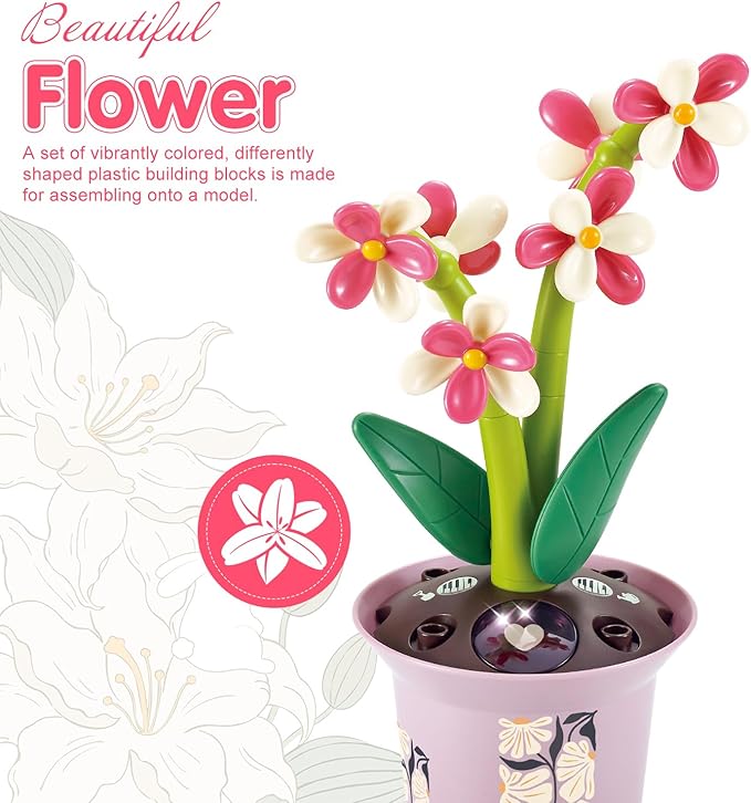 Musical Sunflower Piano Game Machine, Interactive Building Blocks Toy with Watering Can (Orchid)