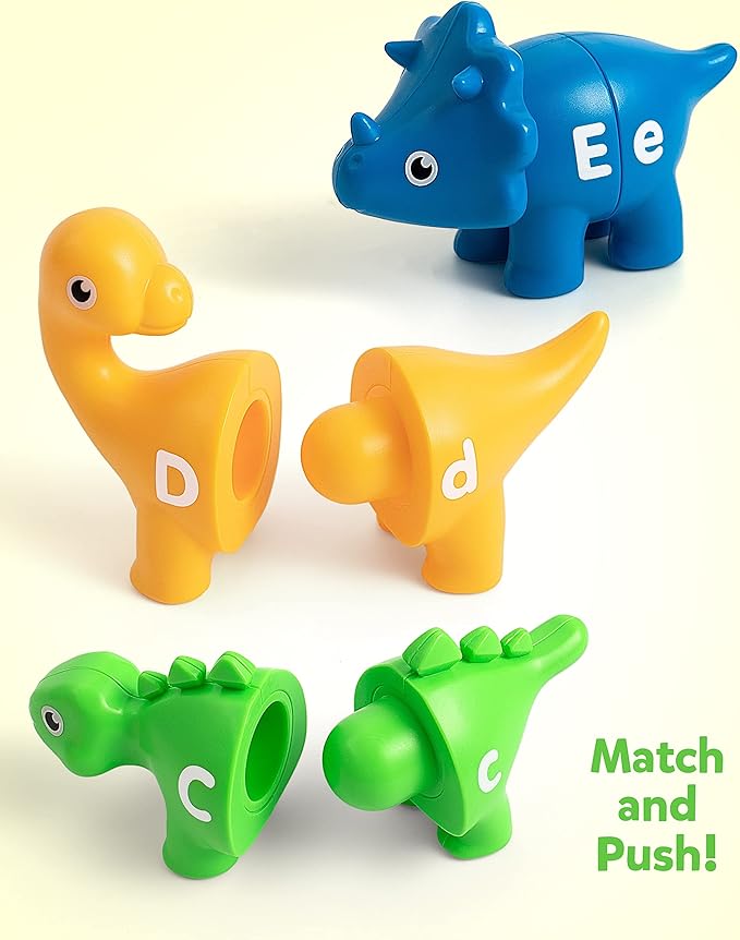 Coogam Matching Letters Fine Motor Toy, 26 PCS Double-Sided ABC Dinosaur Alphabet Match Game with Uppercase Lowercase, Preschool Educational Montessori Learning Toys for Toddlers