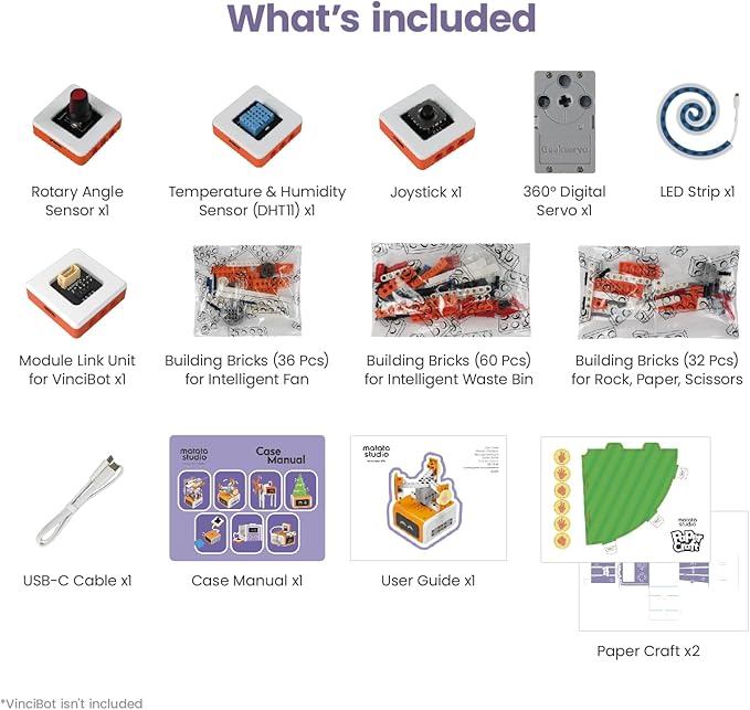 Inventor Kit for VinciBot Coding Robot, Electronic STEM Kit with programmable Module to Learn Programmable Electronic Projects for School Classroom Kids Ages 8+