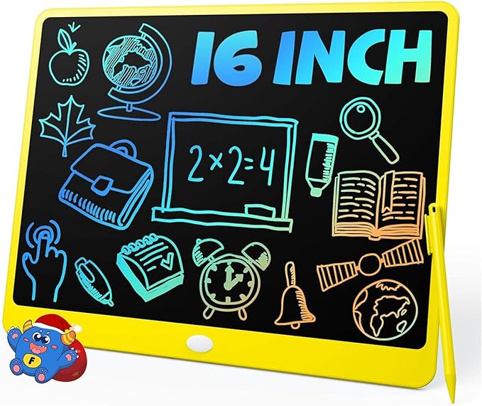 TEKFUN LCD Writing Tablet, 16inch Colorful Drawing Tablet Writing Pad, Kids Travel Essentials, Kids Toys for 3 4 5 6 7 8 Year Old Girls Boys (Yellow)