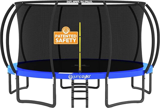 JUMPZYLLA Trampoline Outdoor 8FT 10FT 12FT 14FT 15FT 16FT with Enclosure and Ladder, ASTM Approved Recreational Trampoline for Kids and Adults, Anti-Rust Coated Frame