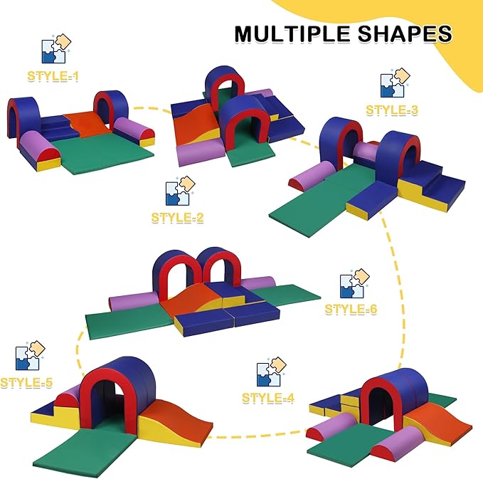 10 Piece Foam Climbing Blocks, Soft Climbing Toys for Toddlers, Lightweight Baby Climbing Gym, Indoor Baby Activity Play Set for Crawling Climbing and Sliding