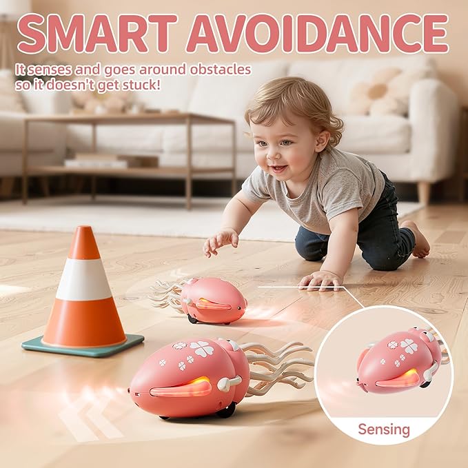 Electric Crawling Octopus Toy with LED Lights & Music, Smart Obstacle Avoidance, Interactive Auto-Dance Octopus for Gifts, Toddlers, Indoor Fun, Brings Endless Giggles (Pink)