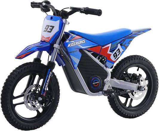 Electric Dirt Bike for Boys Girls Ages 5-10, 350W High Racing Competition Grade Motorcycle, Up to 18MPH 3 Speed Settings Balance Bike, 14IN Off-Road Tires Advanced Shock Absorption, Blue