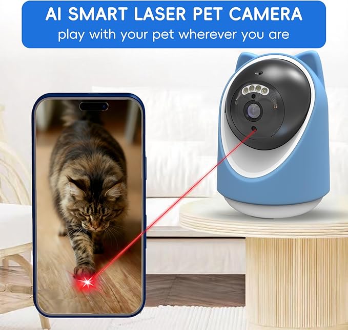 Pet Camera, 2K HD Indoor Dog and Cat Camera with Auto-Tracking & Laser Toy, Home Security Camera with Motion Detection, 2-Way Audio, Night Vision, No Subscription Required（64GB SD Card）