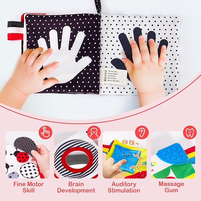 hahaland Baby Books 0-6 Months - 2PCS Infant Toys 0-6m Tummy Time Babies Toy Newborn Toys High Contrast Visual Development Sensory Book Baby Girl Boy Shower Christmas Birthday Gift Stocking Stuffers