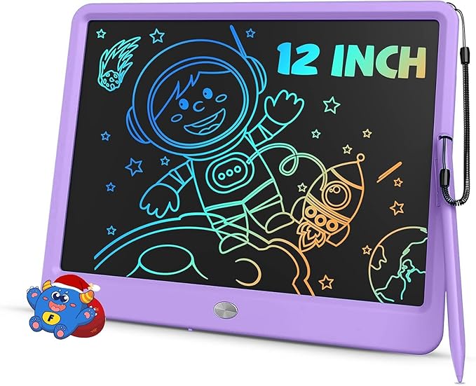 TEKFUN LCD Writing Tablet Doodle Board, 12inch Colorful, Kids Travel Essentials, Kid Toys for 3 4 5 6 7 8 Year Old Girls Boys (Purple)