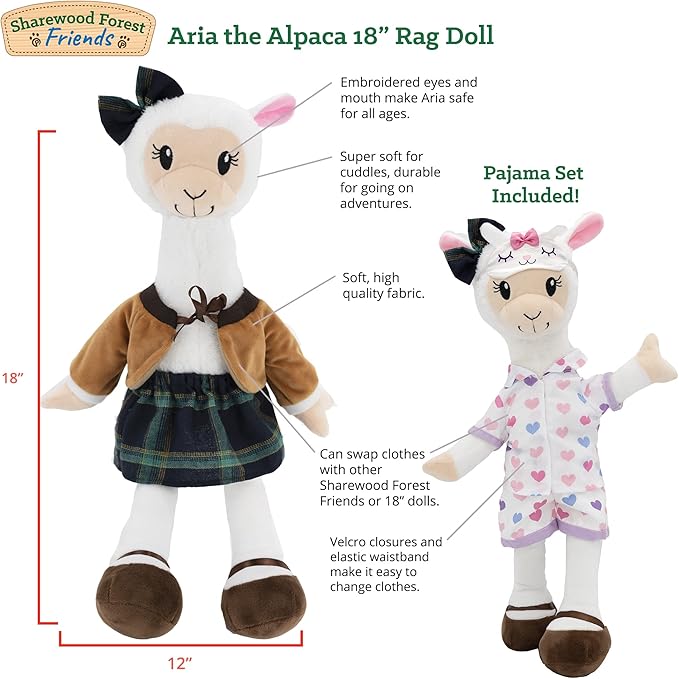 Plushible Soft Baby Doll, 18 Inch Alpaca - Plush Rag Doll with 2 Clothing Sets, My First Plush Toy for Girls, Boys & Infants, Soft Baby Stuffed Toy, Adorable Companion for 1 Year Old & Up