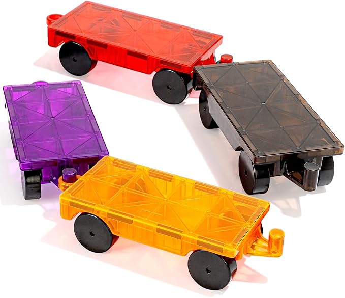 Magnetic Tiles Cars Construction Set - 4 PCS Magnetic Tiles Magnet Bricks Truck Sensory Toys, Educational Magnet Cars Set Building Blocks for 3 4 5 6 7 8+ Year Old Girls Boys
