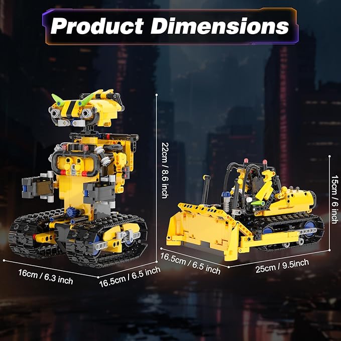 2 in 1 Robot Set, 730 Pieces Remote Control and APP Controlled Robot or Bulldozer, Building Blocks Toys STEM Project for 8 9 10 11 12 13 14 Years Old, Christmas Birthday Gift for Boys