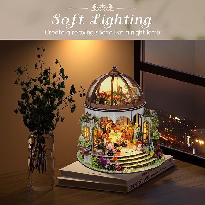 Garden Miniature House Kit, DIY Miniature Building Kits, Wooden Greenhouse Miniature Kit with Furniture, Creative Dollhouse Kit for Adults, Hobby Craft Home Decor Birthday Gifts