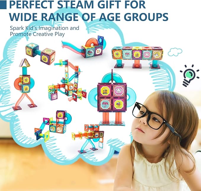 LTKFFFdp Magnetic Building Blocks STEM Educational Toys for Kids Ages 4-12, Ball Track and 3D Stacking Construction Set