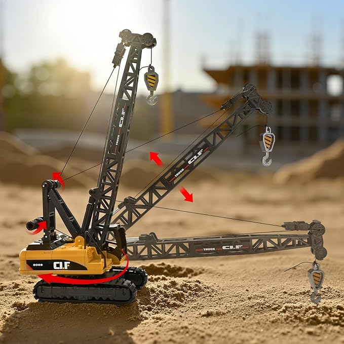 Construction Crane Toys for Boys,Crawler Cranes Truck Toy with Rotatable Fuselage Workbench and Liftable Robotic Arm,Cranes Truck with Simulated Lights,Crane Toys for Boys Age 4-7