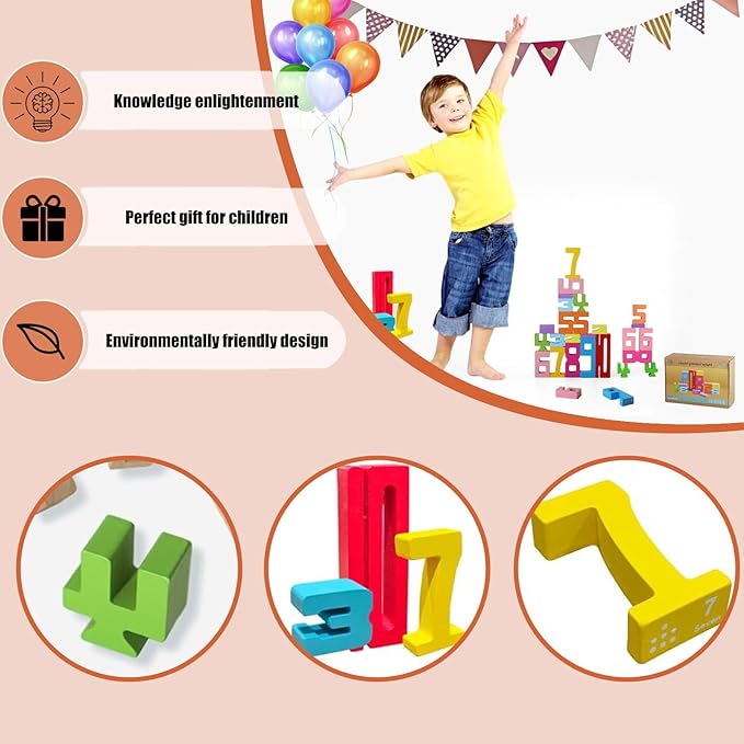 Montessori-Inspired Wooden Number Building Blocks-Wooden Number Blocks,1-10 Number Game Balance Competition Toys, Educational Gift for 3-8 Year OldBoys and Girls