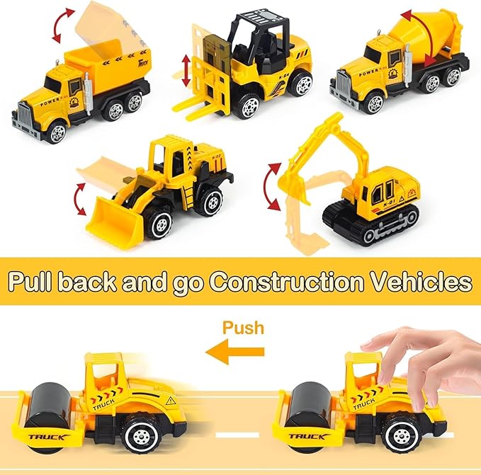 Sensory Bin Toys, Alloy Construction Trucks Play Sand Art Kits with 2.2lbs Magic Sand, Molds, Shovel, 6Pcs Construction Vehicles, Crane- Sensory Sandbox with Lid for Kids Toddlers Age 3-8